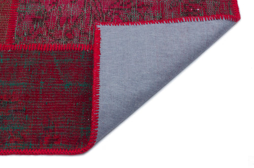 Iskece 33151 Red Patchwork Wool Handmade Area Rug 3'11" x 5'11"