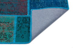 Iskece 33152 Turquoise Patchwork Wool Handmade Area Rug 3'11" x 5'11"