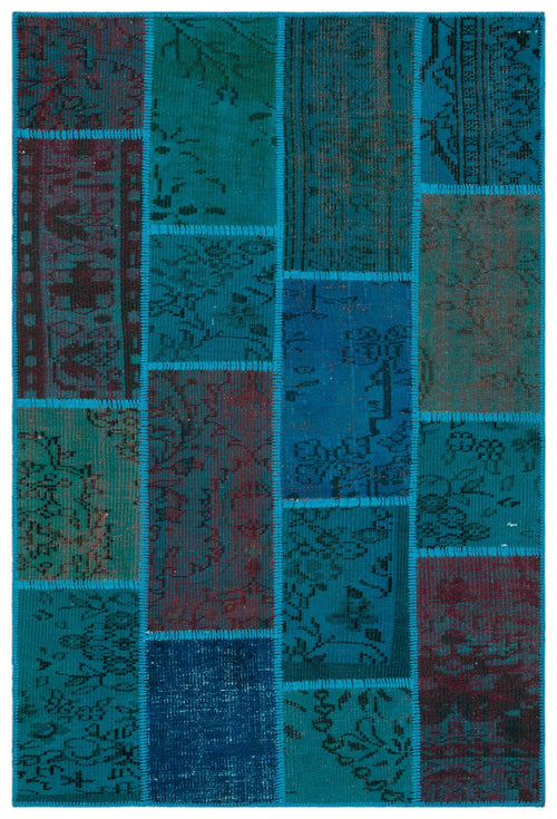 Iskece 33152 Turquoise Patchwork Wool Handmade Area Rug 3'11" x 5'11"
