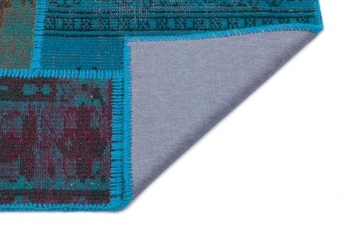 Iskece 33153 Turquoise Patchwork Wool Handmade Area Rug 3'11" x 5'11"