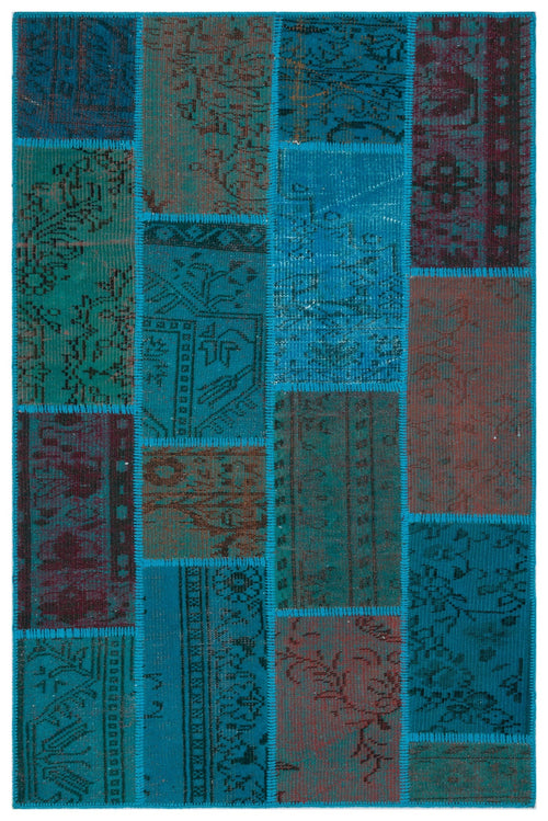 Iskece 33153 Turquoise Patchwork Wool Handmade Area Rug 3'11" x 5'11"