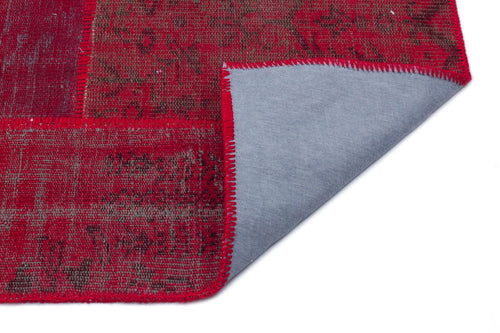 Iskece 33156 Red Patchwork Wool Handmade Area Rug 3'11" x 5'11"