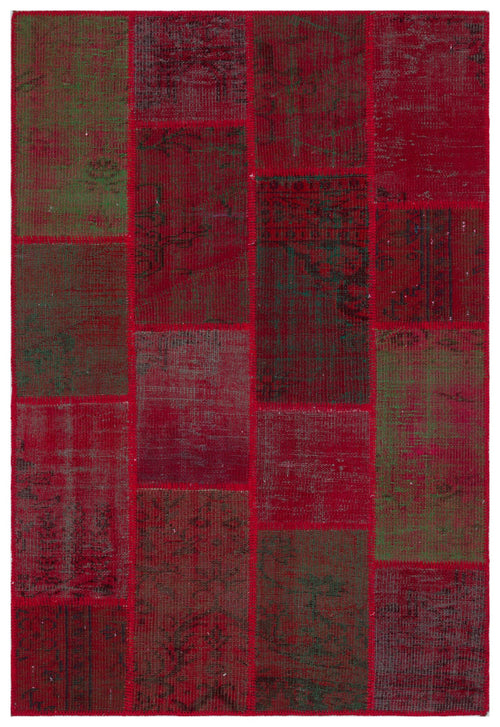 Iskece 33156 Red Patchwork Wool Handmade Area Rug 3'11" x 5'11"