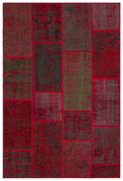 Iskece 33157 Red Patchwork Wool Handmade Area Rug 3'11" x 5'11"