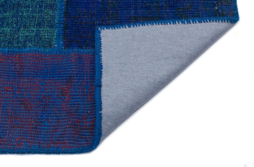 Iskece 33158 Blue Patchwork Wool Handmade Area Rug 3'11" x 5'11"