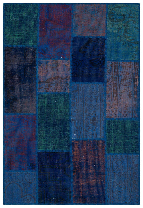 Iskece 33158 Blue Patchwork Wool Handmade Area Rug 3'11" x 5'11"