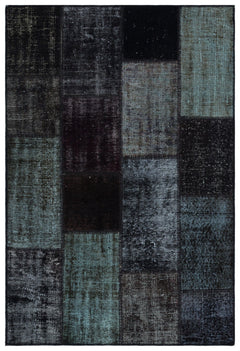 Iskece 33162 Black Patchwork Wool Handmade Area Rug 3'11" x 5'11"