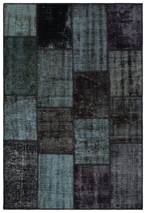 Iskece 33163 Black Patchwork Wool Handmade Area Rug 3'11" x 5'11"