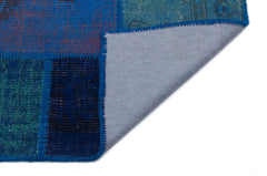Iskece 33170 Blue Patchwork Wool Handmade Area Rug 3'11" x 5'11"