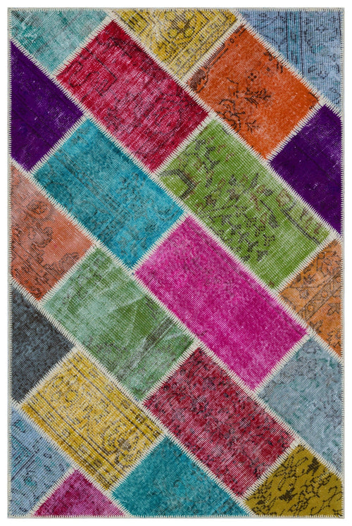 Iskece 33171 Beige Patchwork Wool Handmade Area Rug 3'11" x 6'0"