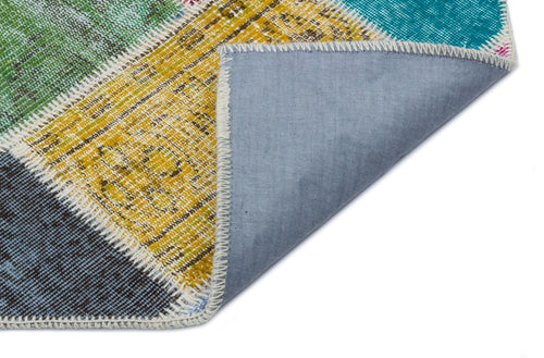 Iskece 33171 Beige Patchwork Wool Handmade Area Rug 3'11" x 6'0"