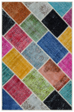 Iskece 33174 Beige Patchwork Wool Handmade Area Rug 3'11" x 5'11"