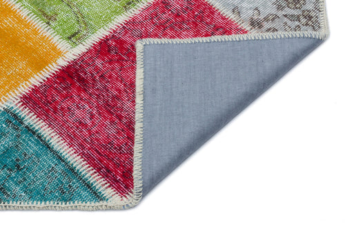 Iskece 33174 Beige Patchwork Wool Handmade Area Rug 3'11" x 5'11"