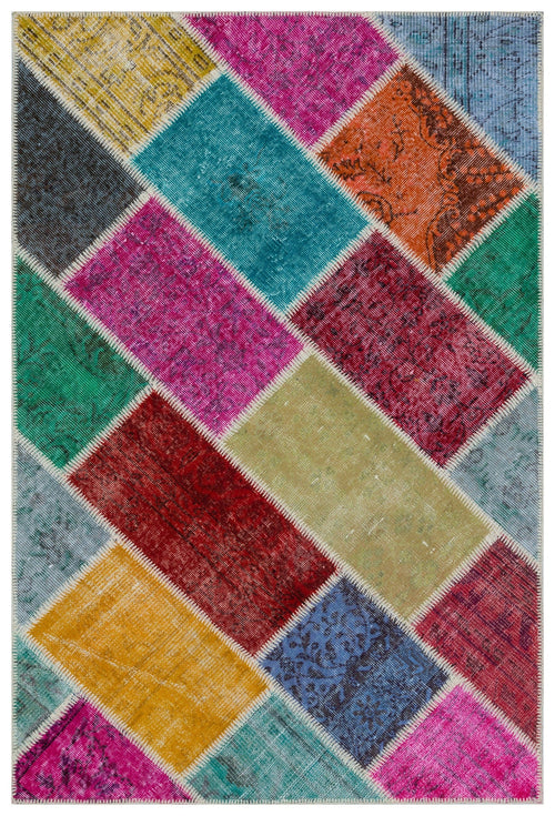 Iskece 33177 Beige Patchwork Wool Handmade Area Rug 3'11" x 5'11"