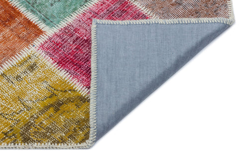 Iskece 33182 Beige Patchwork Wool Handmade Area Rug 3'11" x 5'11"