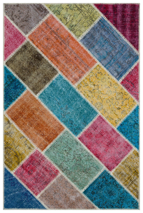 Iskece 33182 Beige Patchwork Wool Handmade Area Rug 3'11" x 5'11"