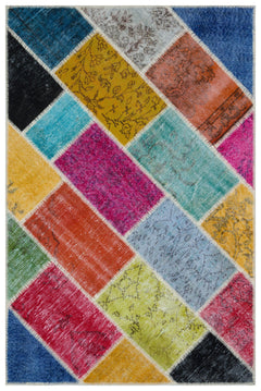 Iskece 33185 Beige Patchwork Wool Handmade Area Rug 3'11" x 5'11"