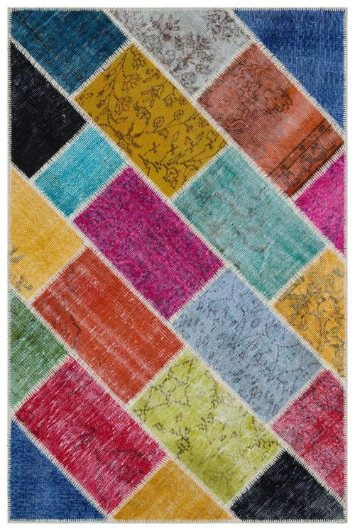 Iskece 33185 Beige Patchwork Wool Handmade Area Rug 3'11" x 5'11"