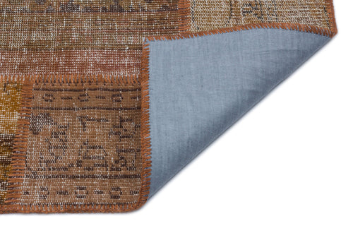 Iskece 33195 Brown Patchwork Wool Handmade Area Rug 3'11" x 5'11"