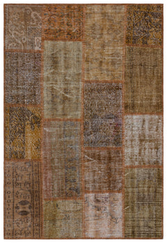 Iskece 33195 Brown Patchwork Wool Handmade Area Rug 3'11" x 5'11"