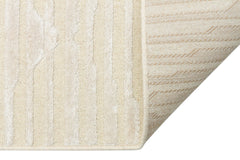 Cream Wool Area Rug - Machine Made Geometric Carpet With Soft Textured Viscose