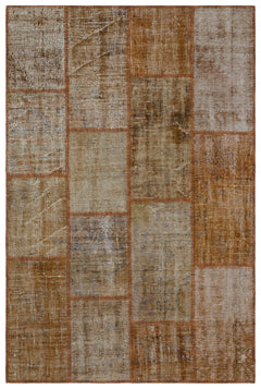 Iskece 33204 Brown Patchwork Wool Handmade Area Rug 3'11" x 5'11"