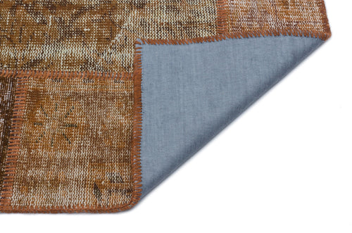 Iskece 33205 Brown Patchwork Wool Handmade Area Rug 3'11" x 5'11"