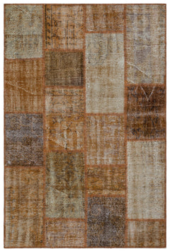 Iskece 33205 Brown Patchwork Wool Handmade Area Rug 3'11" x 5'11"