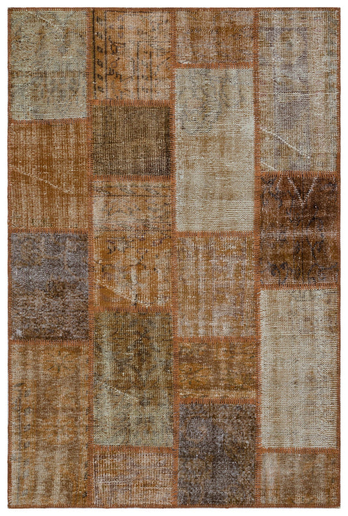 Iskece 33205 Brown Patchwork Wool Handmade Area Rug 3'11" x 5'11"
