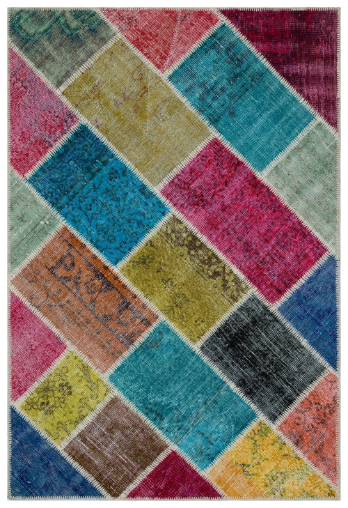 Iskece 33209 Beige Patchwork Wool Handmade Area Rug 3'11" x 5'11"