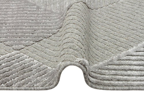 Grey Geometric Area Rug – Wool Viscose Carpet | Machine Made Modern Woven