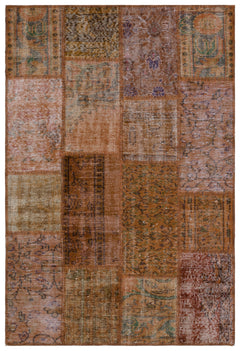 Iskece 33211 Brown Patchwork Wool Handmade Area Rug 3'11" x 5'11"