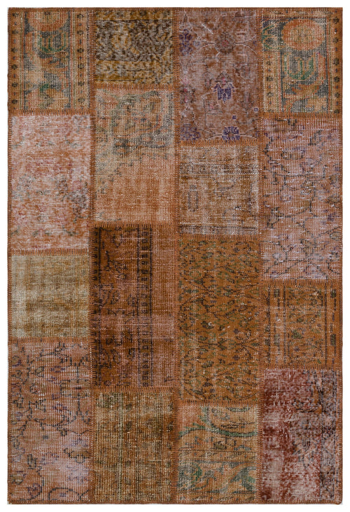 Iskece 33211 Brown Patchwork Wool Handmade Area Rug 3'11" x 5'11"