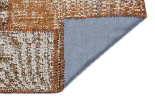 Iskece 33212 Brown Patchwork Wool Handmade Area Rug 3'11" x 5'11"