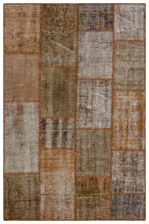 Iskece 33212 Brown Patchwork Wool Handmade Area Rug 3'11" x 5'11"