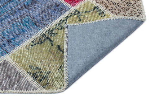 Iskece 33213 Beige Patchwork Wool Handmade Area Rug 5'3" x 7'9"