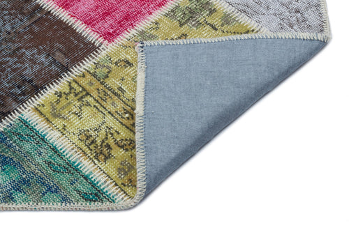 Iskece 33214 Beige Patchwork Wool Handmade Area Rug 5'3" x 7'7"