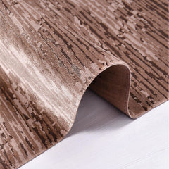 Machine Made Area Rug – Brown Striped Polyester Rug with Laser Cut Edge