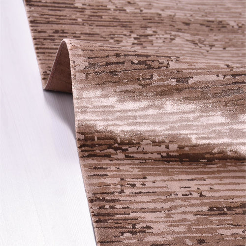 Machine Made Area Rug – Brown Striped Polyester Rug with Laser Cut Edge