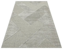 Grey Geometric Area Rug – Wool Viscose Carpet | Machine Made Modern Woven