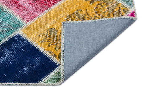 Iskece 33222 Beige Patchwork Wool Handmade Area Rug 5'3" x 7'7"