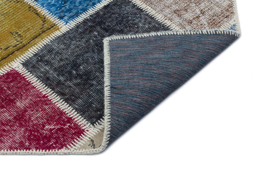 Iskece 33225 Beige Patchwork Wool Handmade Area Rug 5'3" x 7'7"