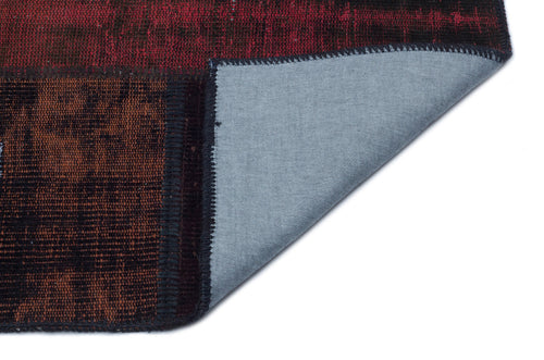 Iskece 33229 Burgundy Patchwork Wool Handmade Area Rug 5'3" x 7'7"