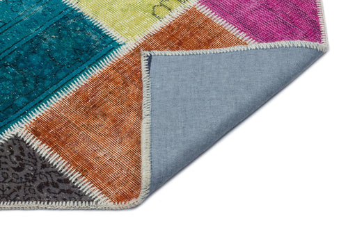 Iskece 33232 Beige Patchwork Wool Handmade Area Rug 5'3" x 7'7"