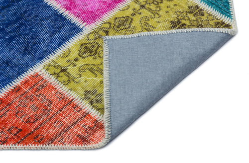 Iskece 33236 Beige Patchwork Wool Handmade Area Rug 5'3" x 7'7"