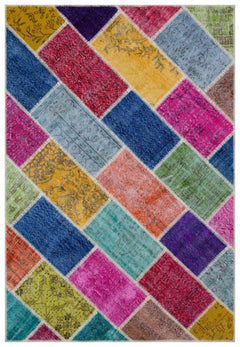 Iskece 33236 Beige Patchwork Wool Handmade Area Rug 5'3" x 7'7"