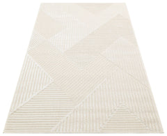 Geometric Wool Area Rug – Machine Made Rug with High Low Texture & Natural Fiber