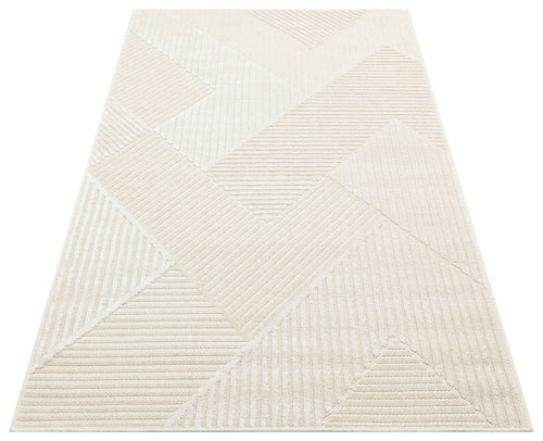 Geometric Wool Area Rug – Machine Made Rug with High Low Texture & Natural Fiber