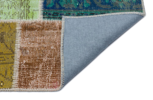 Iskece 33252 Beige Patchwork Wool Handmade Area Rug 5'3" x 7'7"