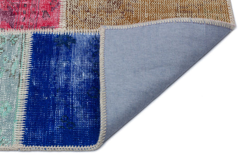 Iskece 33265 Beige Patchwork Wool Handmade Area Rug 5'3" x 7'6"